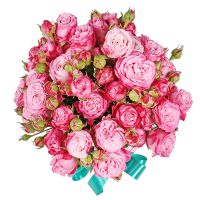 Розовые кустовые розы в коробке Нарва