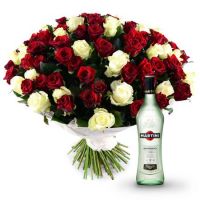 101 красно-белая роза + Martini Bianco Халландэйл