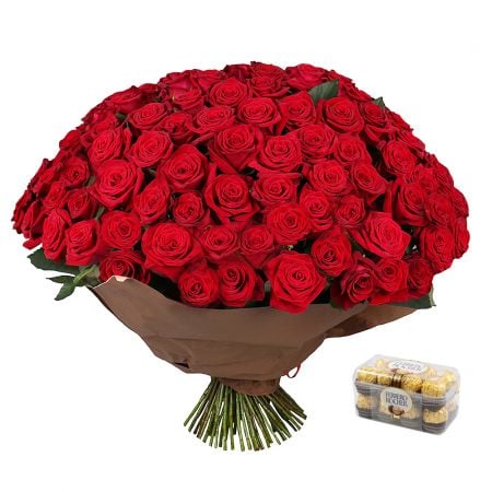 101 троянда + Цукерки Ferrero Rocher Ллейда