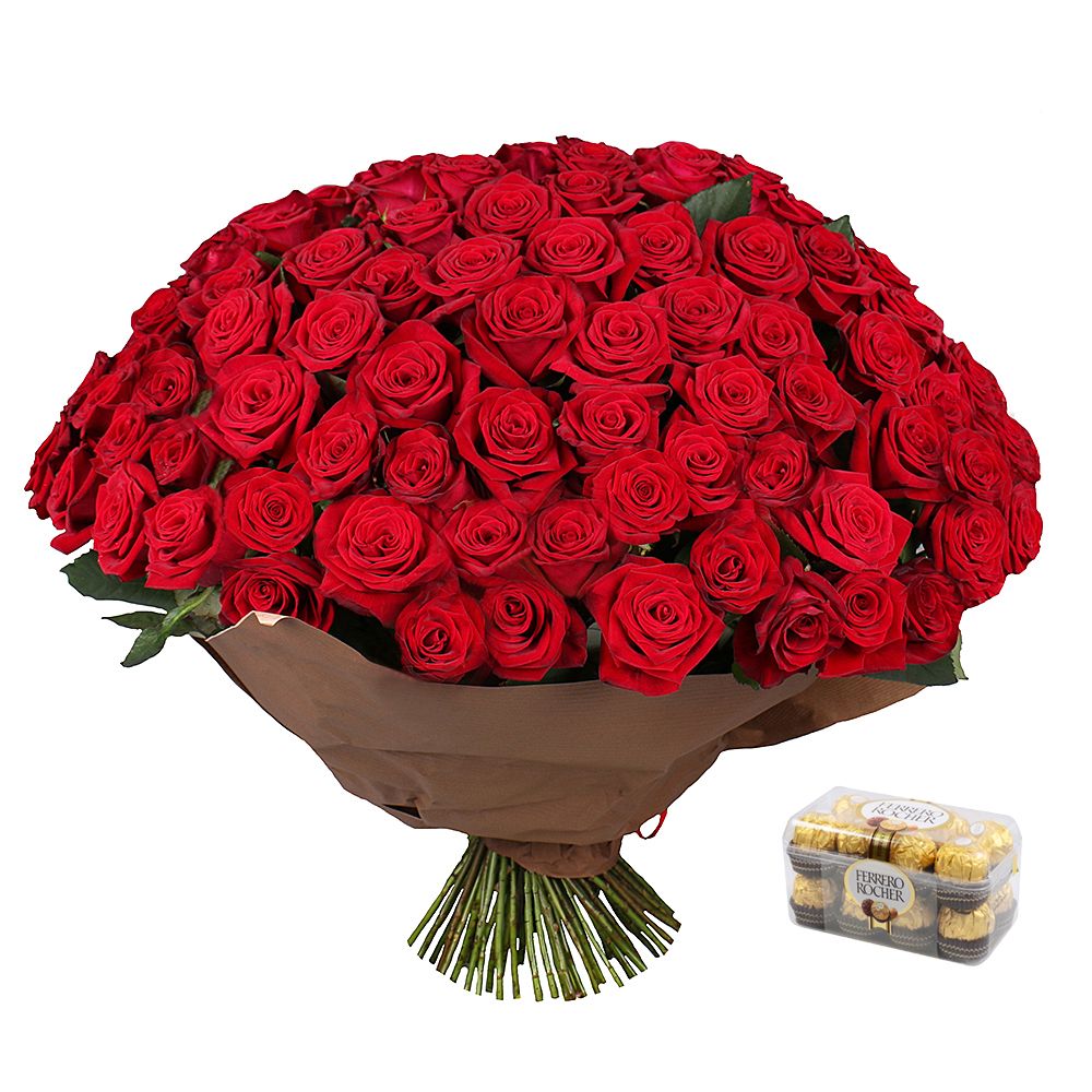 101 троянда + Цукерки Ferrero Rocher