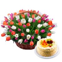 101 tulips + cake as a gift Karaganda