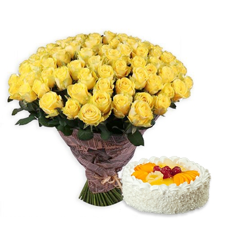 111 yellow roses + cake as a gift 111 yellow roses + cake as a gift