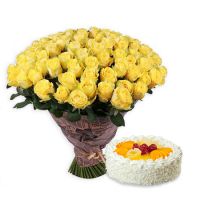 111 жовтих троянд + торт в подарунок Перуджа