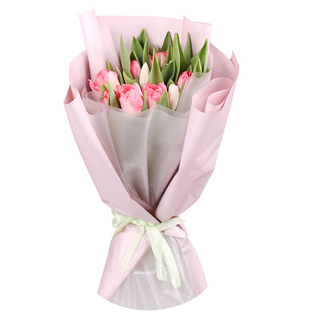  15 білих і рожевих тюльпанів  15 білих і рожевих тюльпанів
