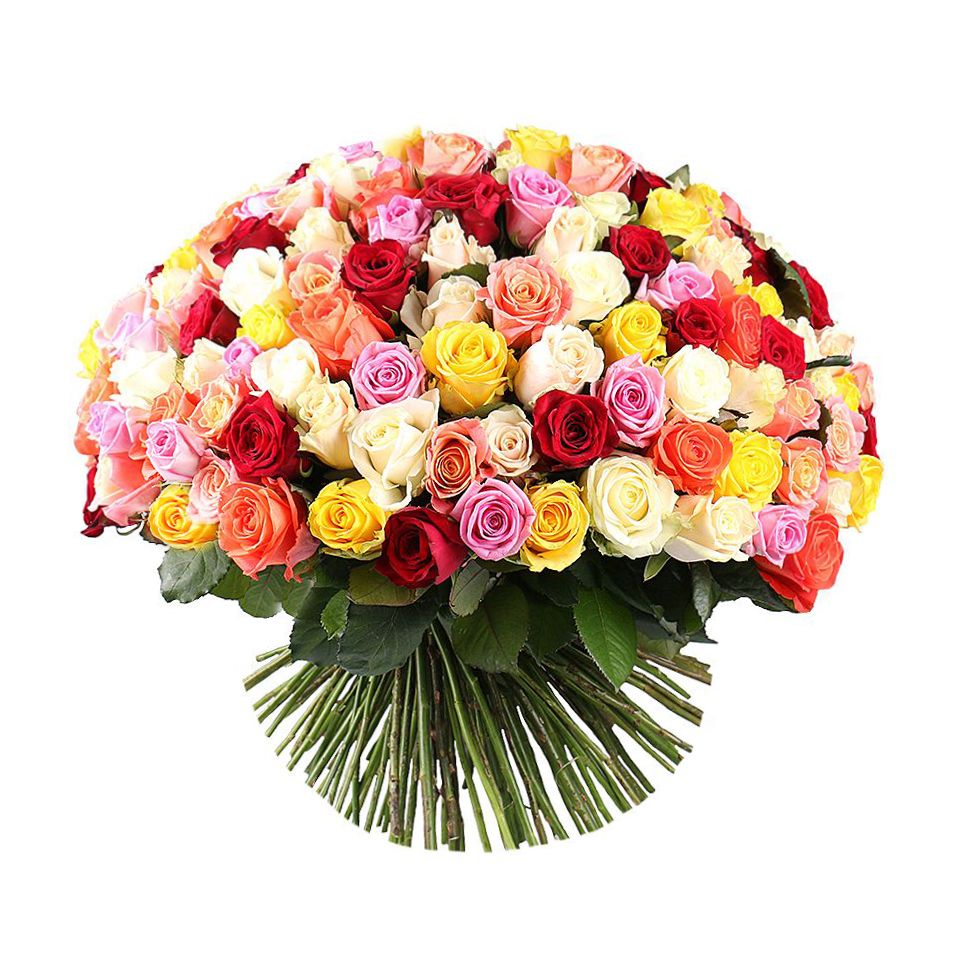 Шикарный букет цветов 175 разноцветных роз Шикарный букет цветов 175 разноцветных роз