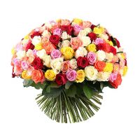 Шикарний букет квітів 175 різнокольорових троянд Антоніни