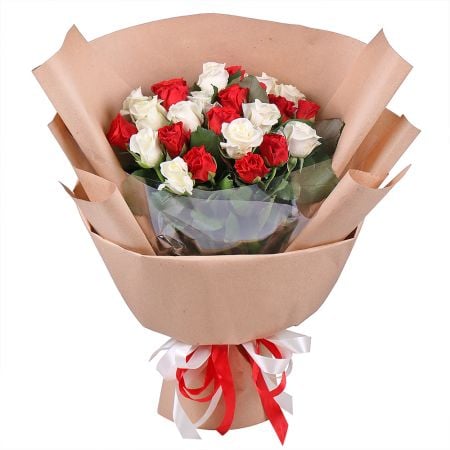 25 red and white roses Dnipro