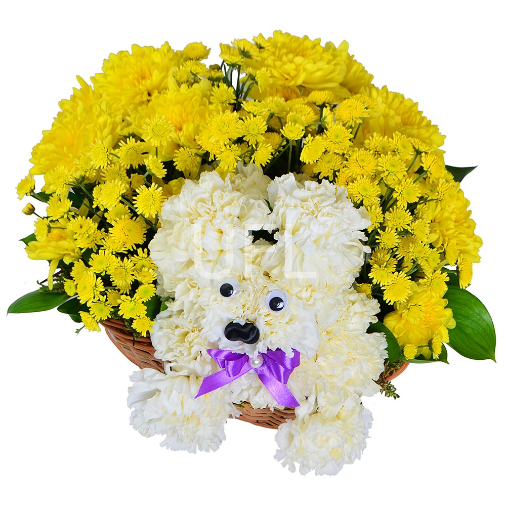 Puppy in a Basket of Flowers Puppy in a Basket of Flowers