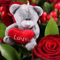 Красные розы с мишками teddy Ведемарк