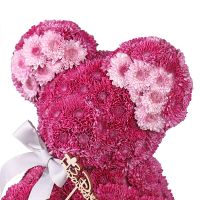 Розовый мишка из цветов с бантиком Брюховичи