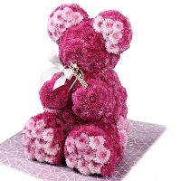 Розовый мишка из цветов с бантиком Брюховичи