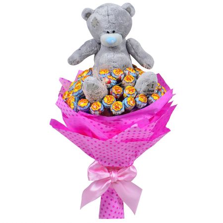 Lollipop bouquet with teddy Hofgeismar