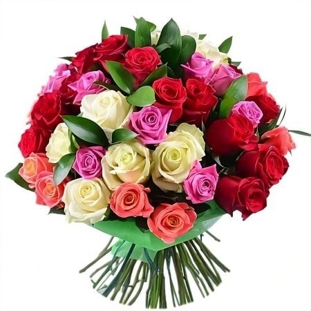 Букет роз 51 разноцветная роза Гринвиль