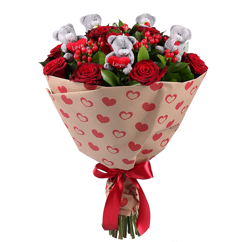Bouquet of roses with teddies Grainau