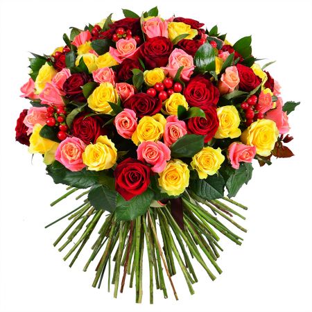 100 разноцветных роз Гринвиль