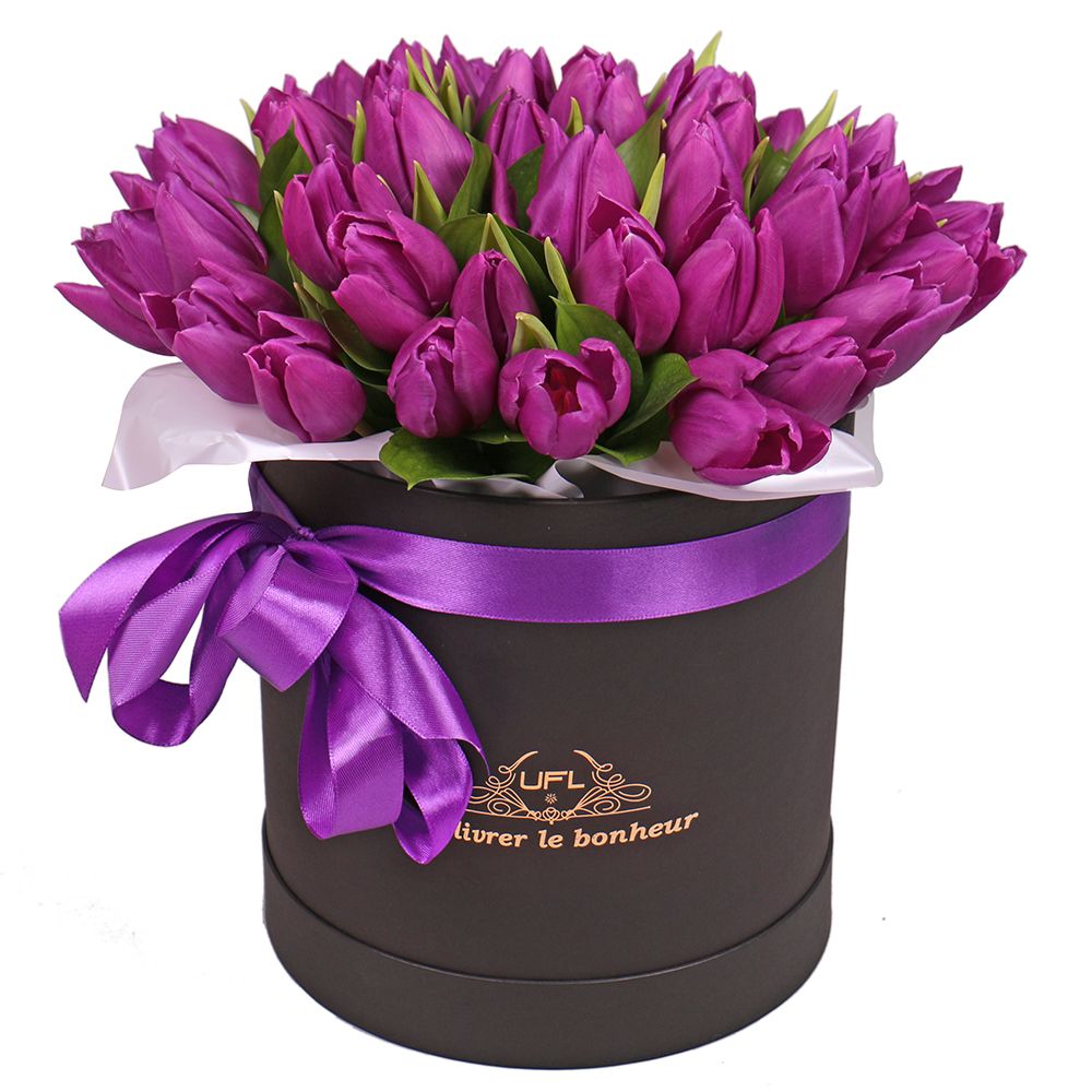 Фіолетові тюльпани в коробці Фіолетові тюльпани в коробці