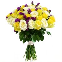 Жовто-білі троянди 45 шт Актобе