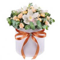 Коробка з трояндами та орхидеями Сароніда