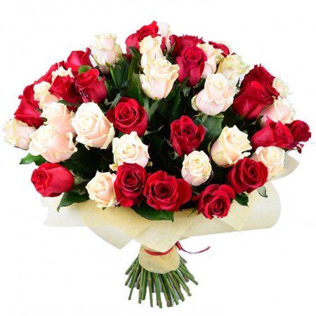 Red and cream roses (51 pcs.) La-Ferte-Alais