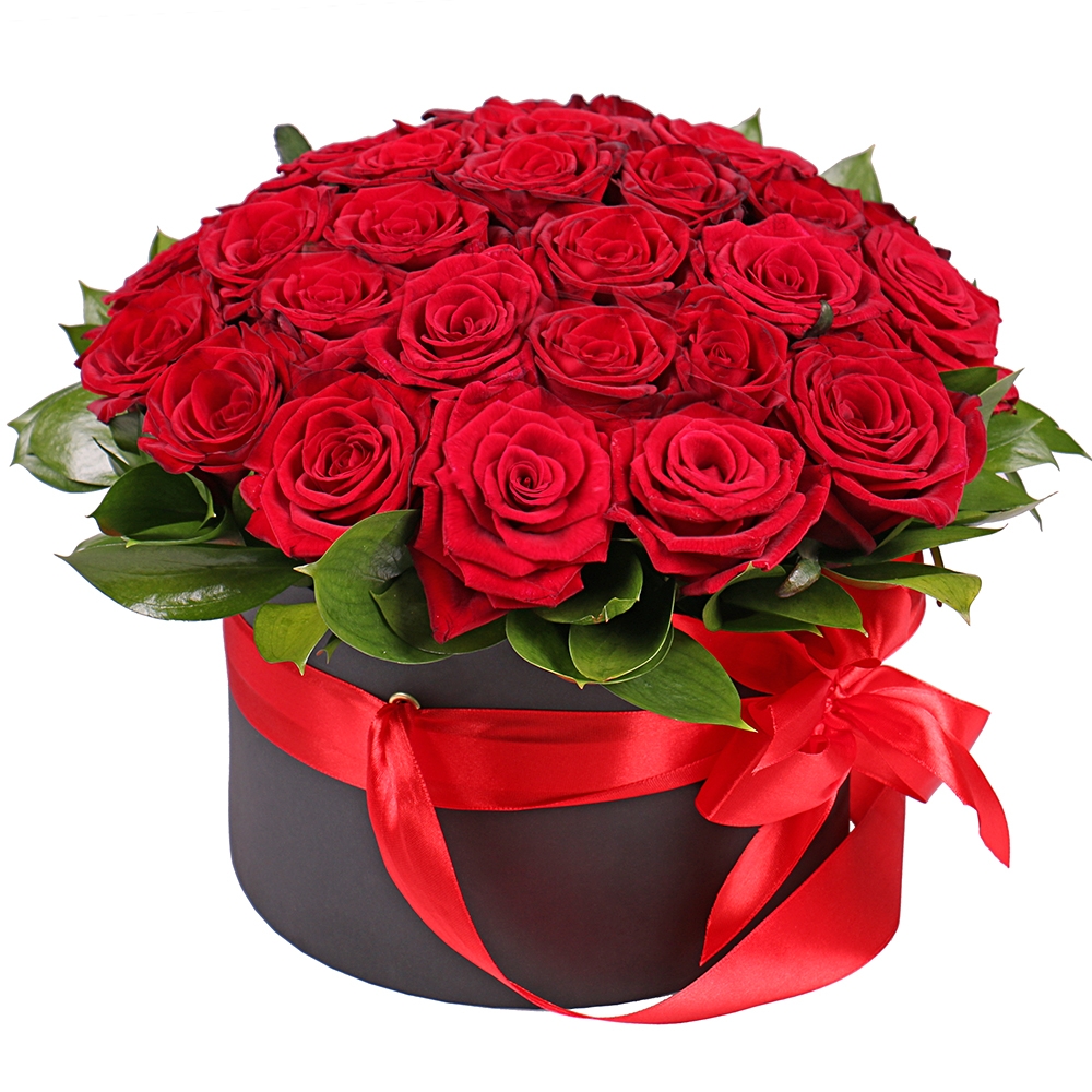 Букет красных роз в коробке Букет красных роз в коробке