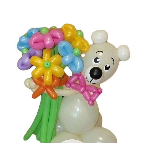 Мишка с цветами из шариков Мишка с цветами из шариков