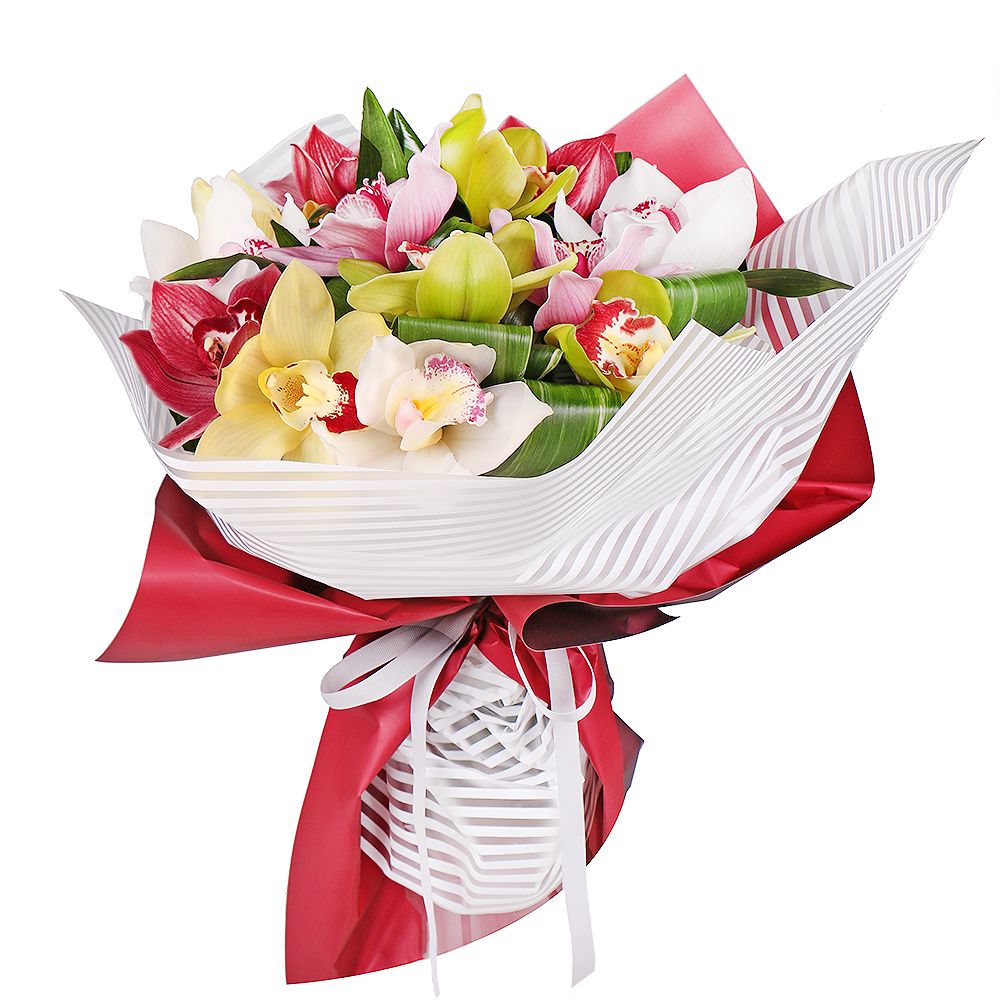 Букет цветов Разноцветные орхидеи Фолькмарзен