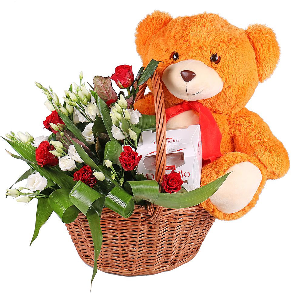 Flower Basket with Teddy Bear Flower Basket with Teddy Bear