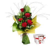5 red roses + Raffaello Novo Hamburgo