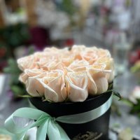 Cream roses in a box - Kasablanka