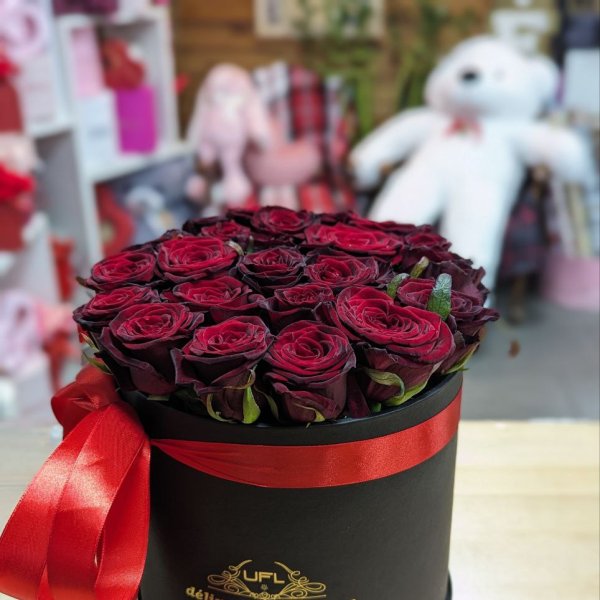 Красные розы в коробке 23 шт - Лос Алтос