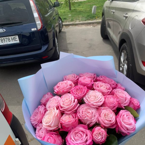 Promo! 25 hot pink roses 40 cm - Velyka Bagachka
