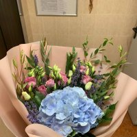 Блакитна гортензія і тюльпани - Стра