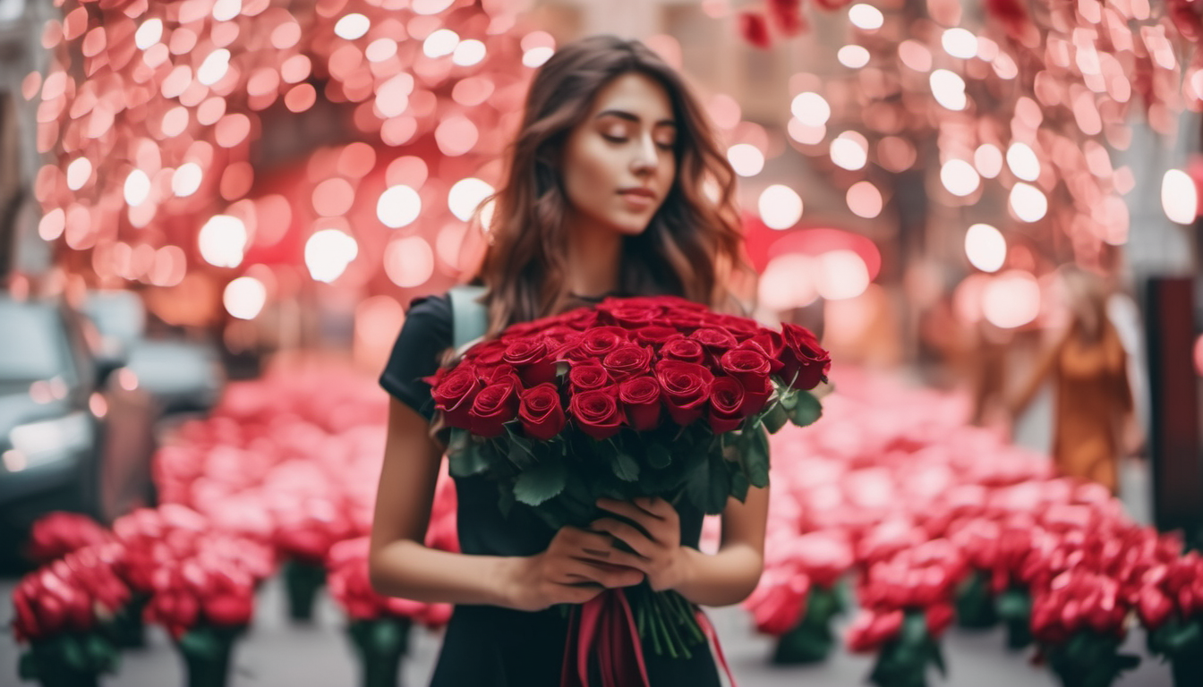 дівчина з букетом 25 троянд в Баку