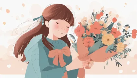 Счастливая девушка с букетом цветов