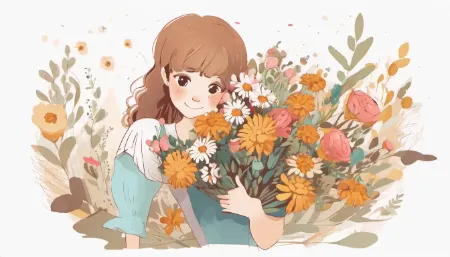 Девушка держит букет цветов