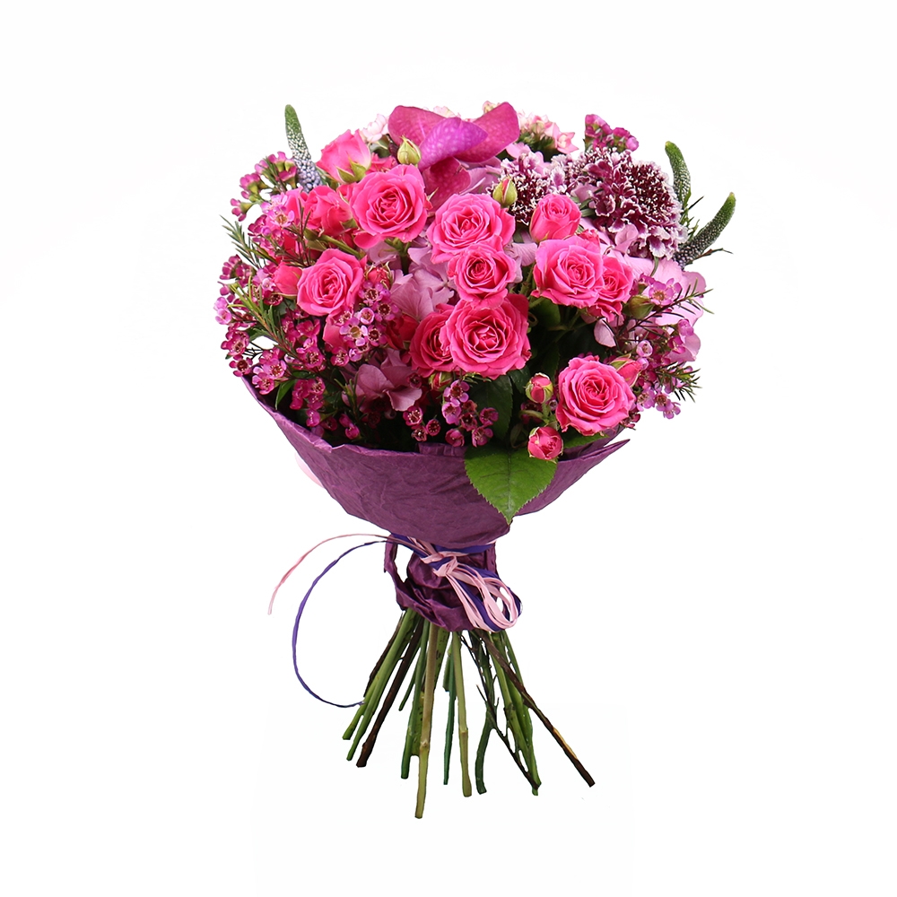 <p>The Kingdom of marvelous flowers will reveal its charms to thou who worth it. The fairy combination of orchids Vanda, bouvardia, veronica, scabiosa, chamelaucium, pink hydrangeas and spray roses is a magic garden living its own life.<br />
<br />
<st