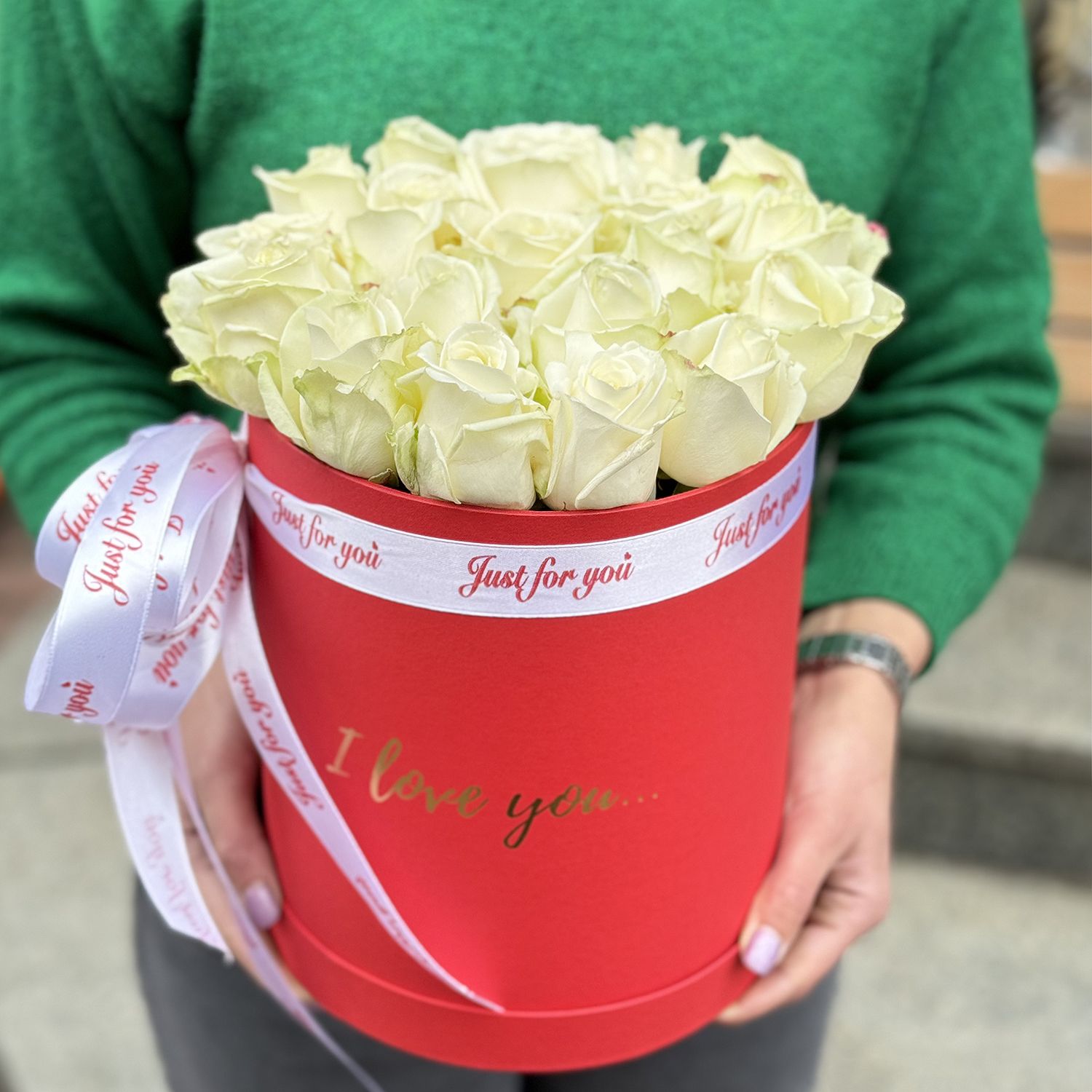 White roses in a box