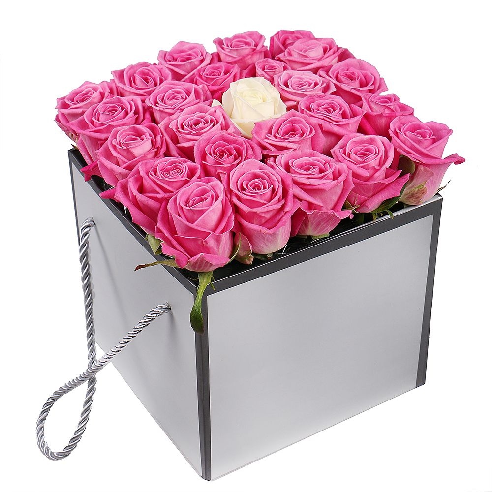 Pink roses in box